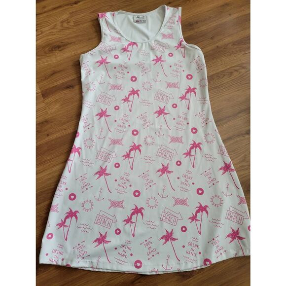 Women's Southeast Salt Sundress/Cover-up Pink and White Tropical Beach Palm Tree - Picture 1 of 6